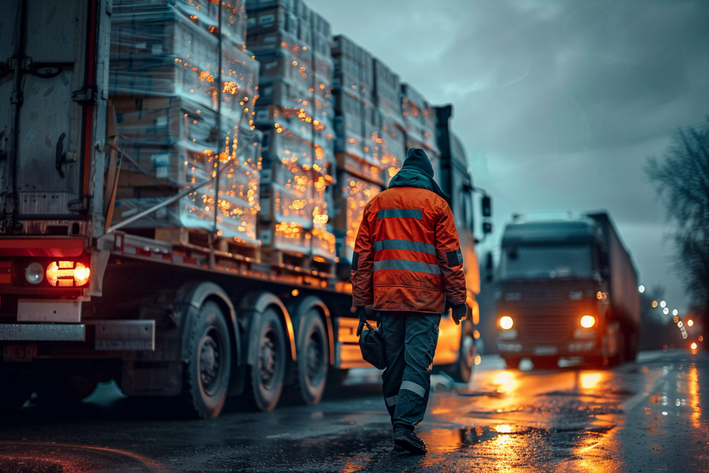Motorista realizando transporte de produtos perigosos no Paraná de forma segura e certificada.